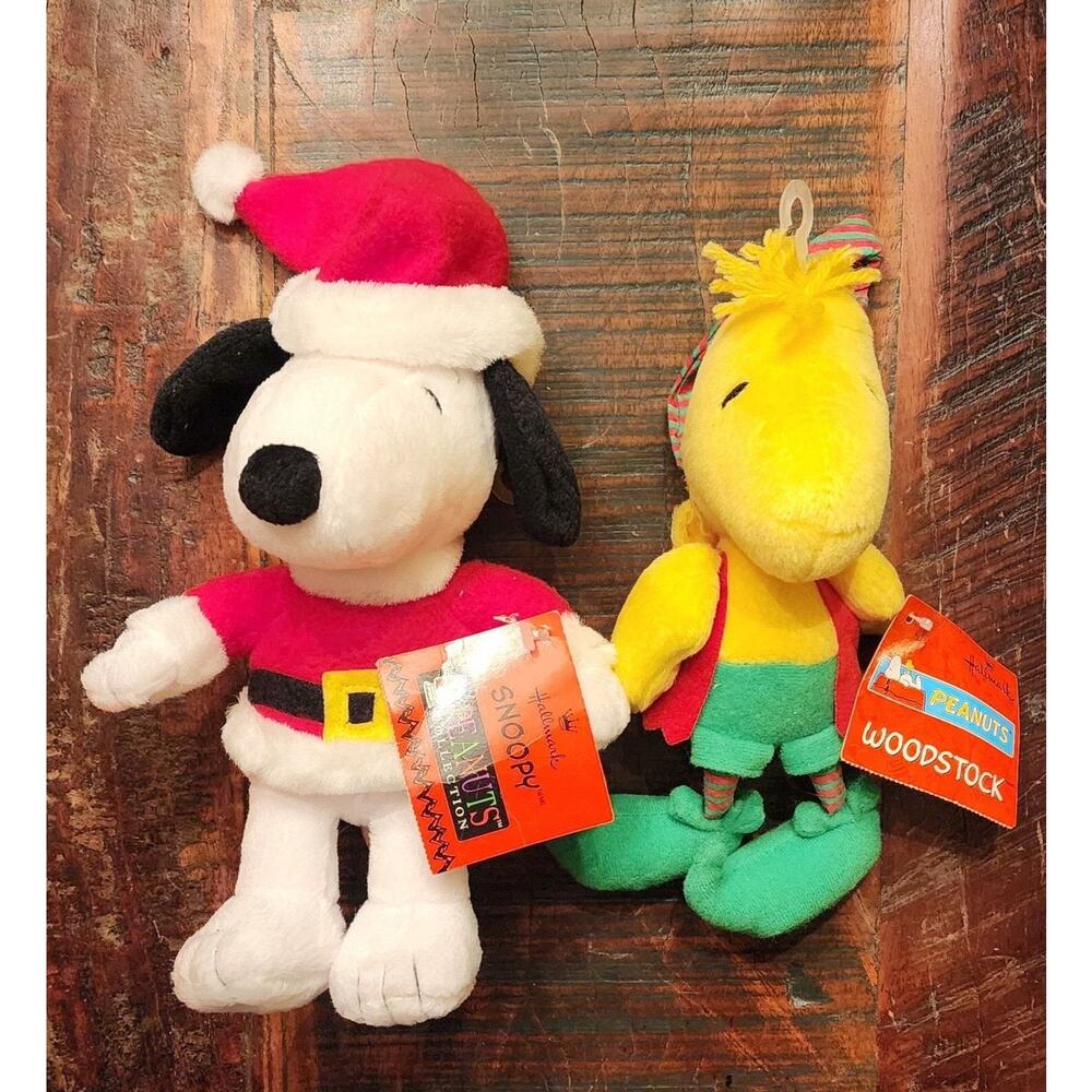 VTG Hallmark Peanuts Snoopy Santa Woodstock Elf Christmas Plush Toy 9” NWT